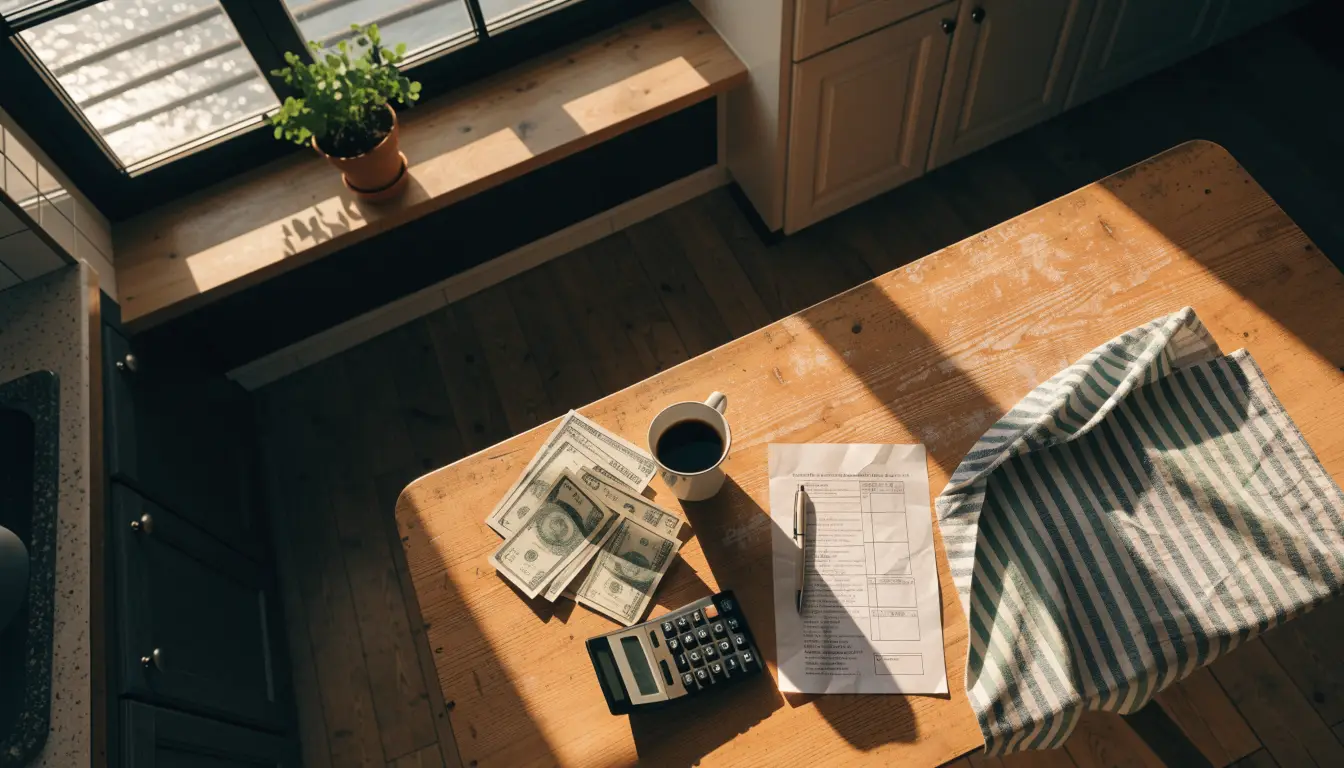 Cash, calculator and settlement statement showing the take-home math on a $25,000 Oceanside settlement