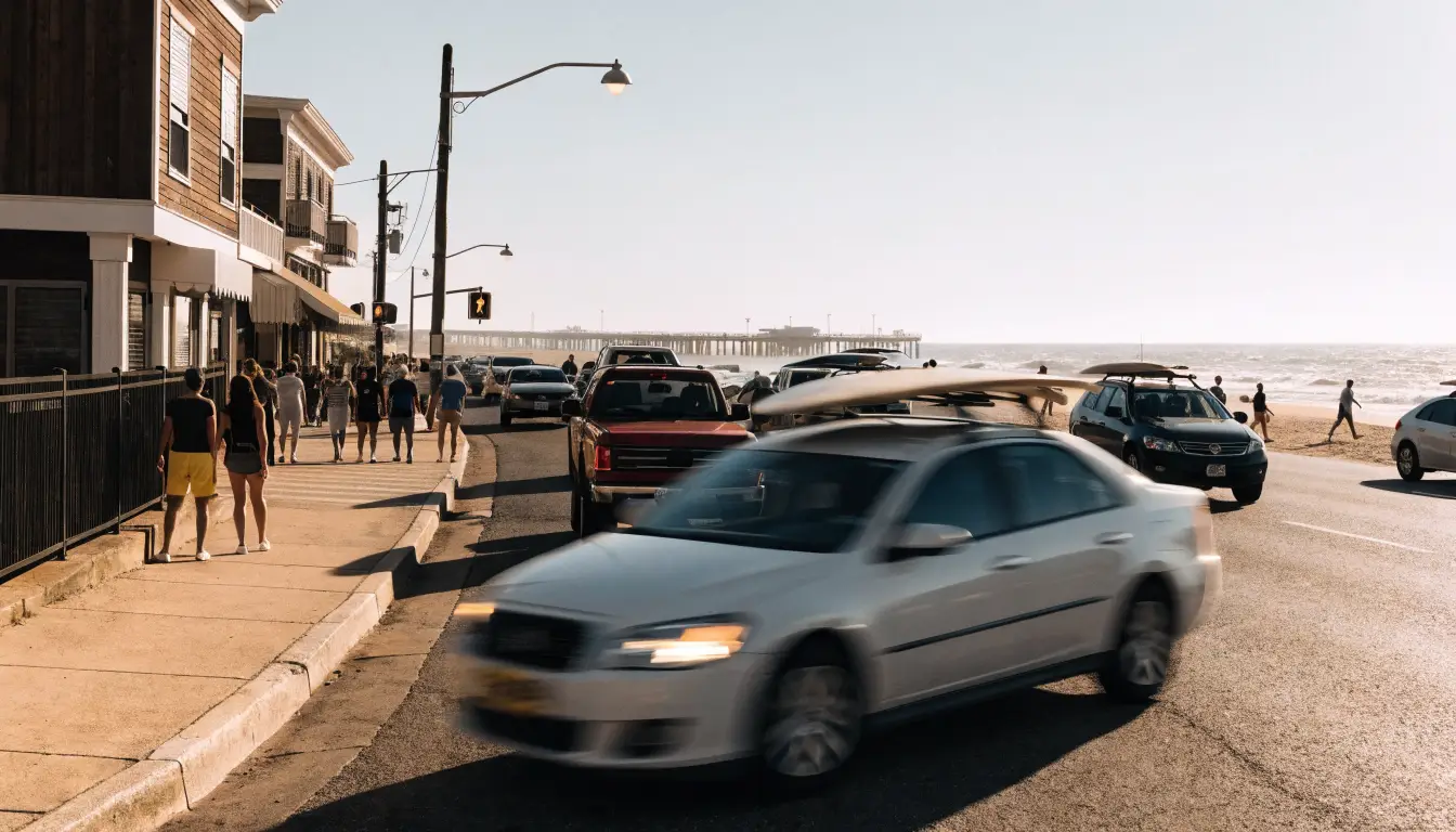 Packed summer traffic on Coast Highway in Oceanside, where beach season writes the crash pattern