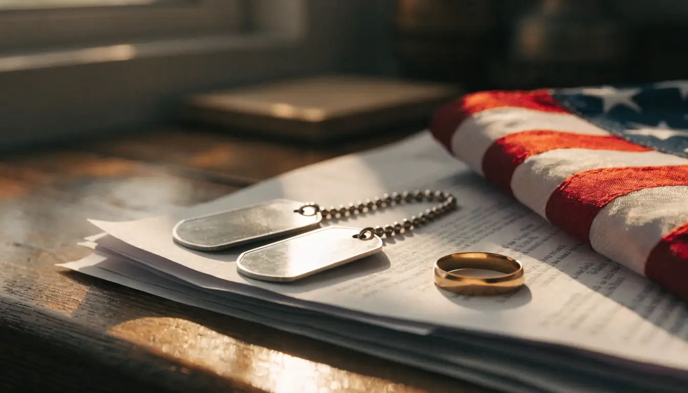 Dog tags and a wedding ring on legal documents — the injury claim guide for Camp Pendleton families