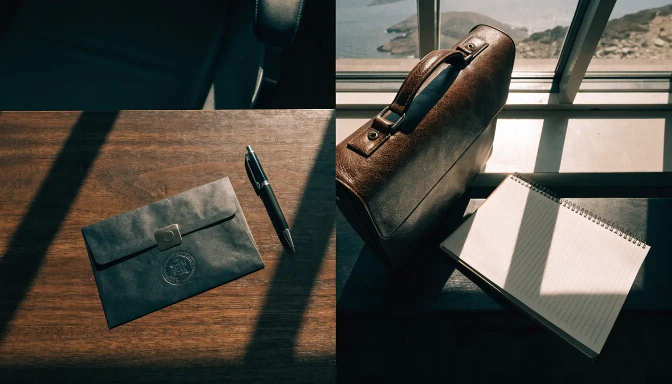 An insurance envelope and briefcase on opposite sides of a desk, the settle-or-hire decision for Oceanside crash victims