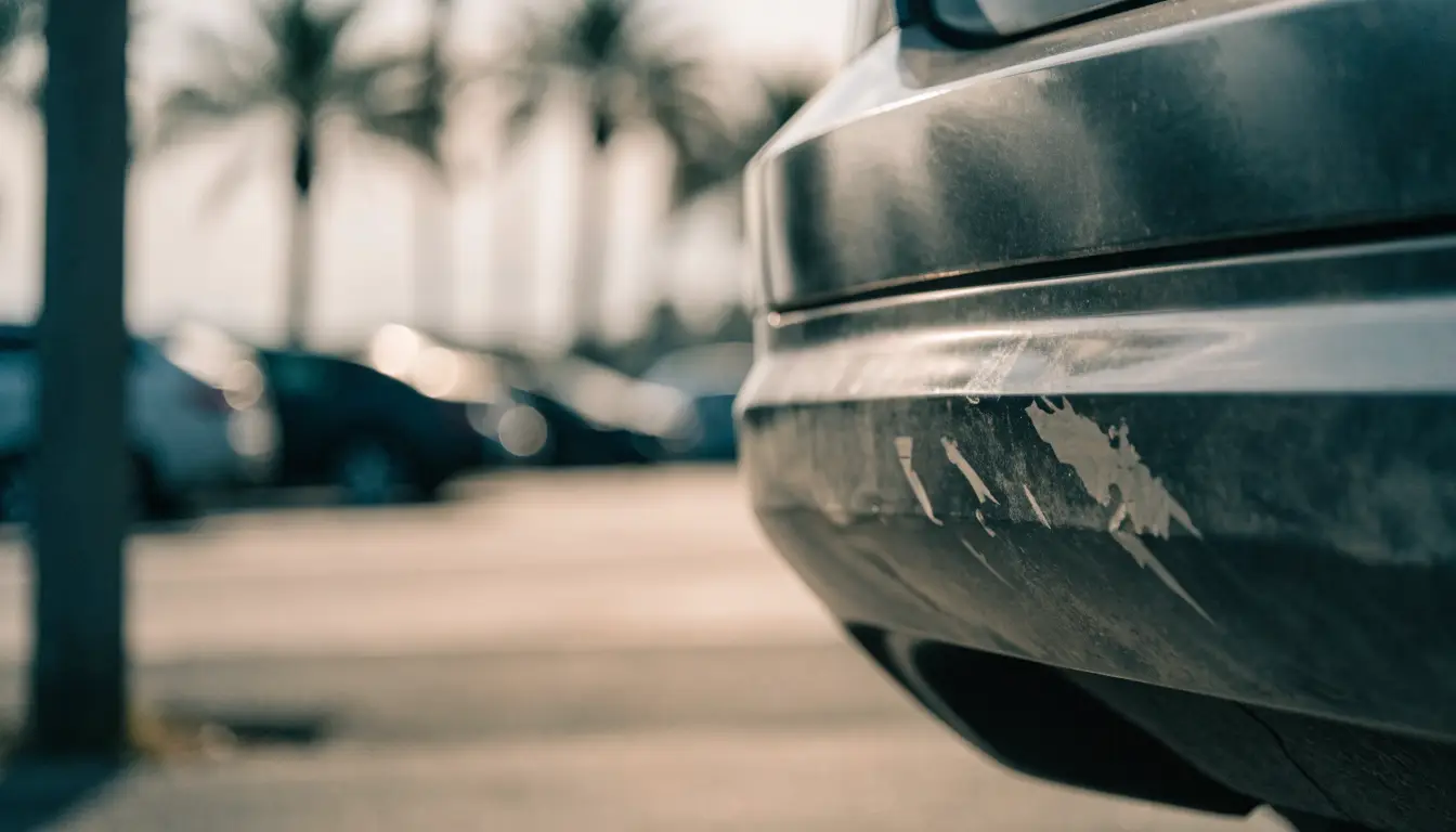 A lightly dented rear bumper — the low-damage, real-injury pattern behind Oceanside whiplash claims