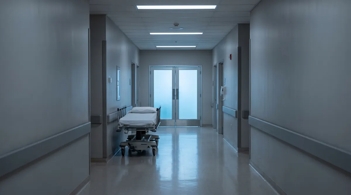 An empty gurney in a hospital trauma corridor after a serious Oceanside crash